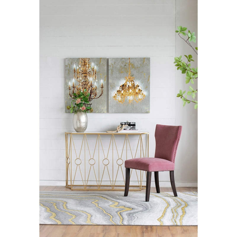 Dining Chair: Elegant Velvet Upholstery with Gold Nailhead Trim Details