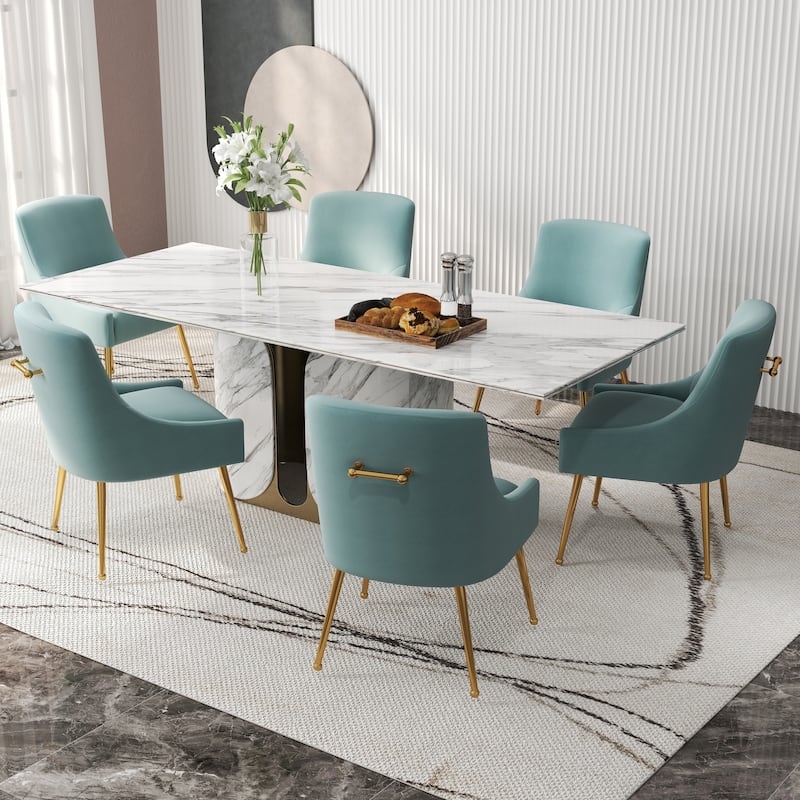 Dining Chair Emerald Green Velvet Channel Tufted Gold Tipped Legs