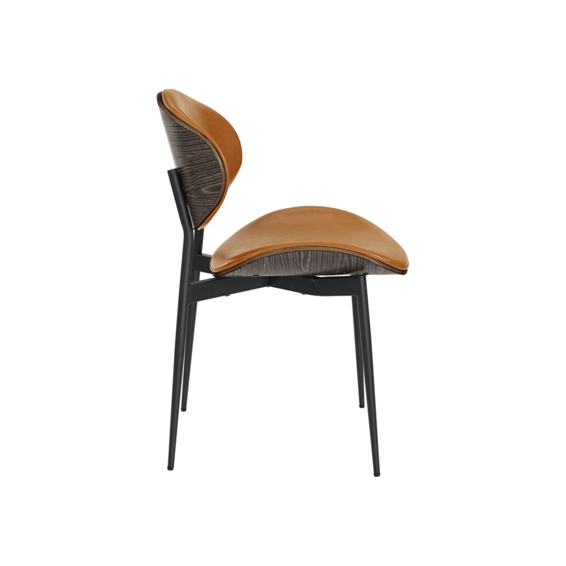 Dining Chair Espresso Faux Leather Black Metal X-Frame Base