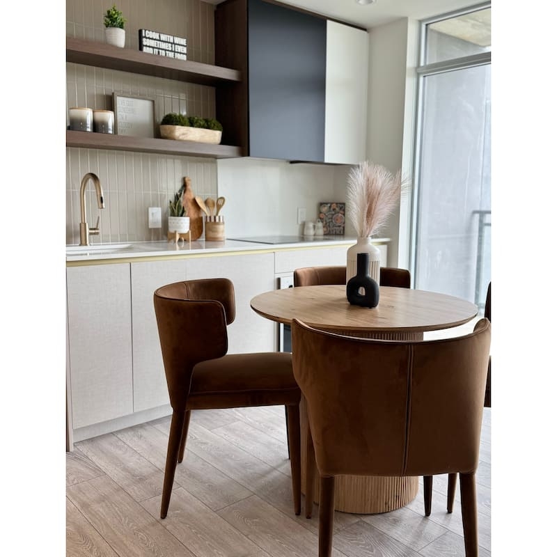 Dining Chair Extended Wingback Cognac Leather Look Black Metal Legs