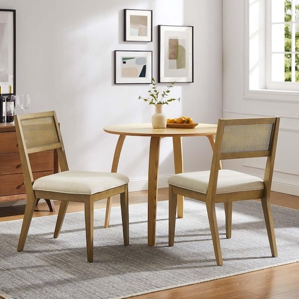 Dining Chair Farmhouse Heathered Weave Light Oak Frame Tapered Legs