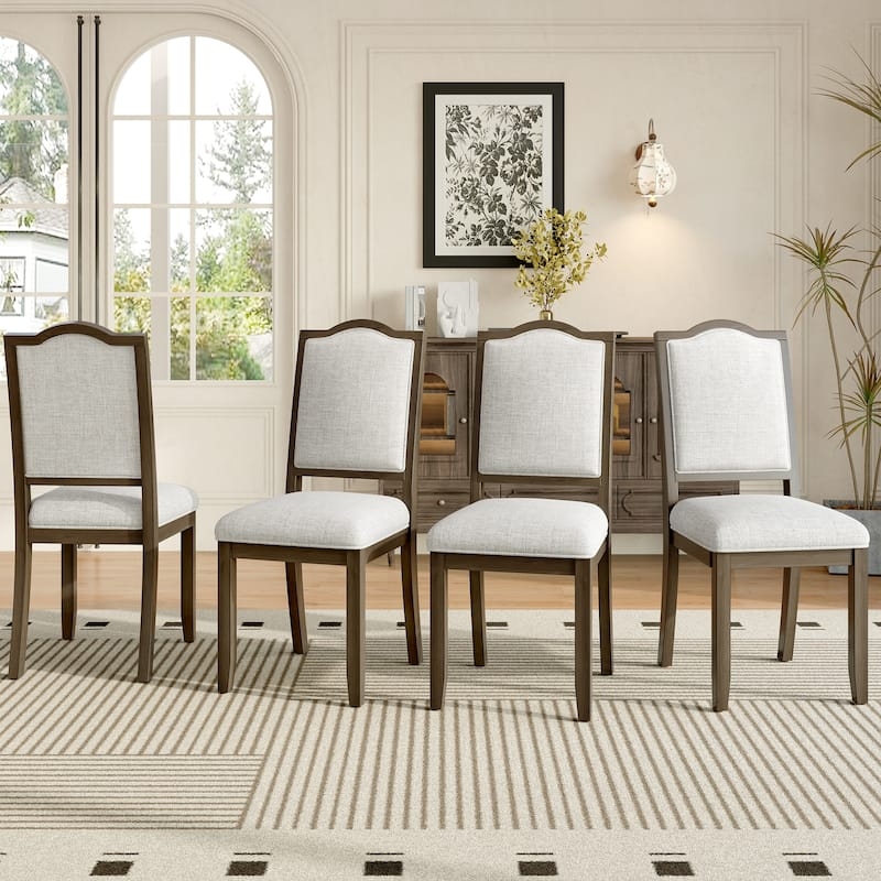 Dining Chair Farmhouse Set Beige Upholstered H-Stretcher Base