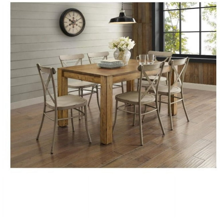 Dining Chair: Farmhouse X-Back Distressed White Two-Tone Seating