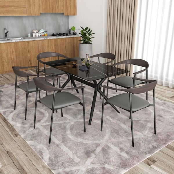 Dining Chair, Faux Leather Tub Silhouette with Splayed Metal Legs
