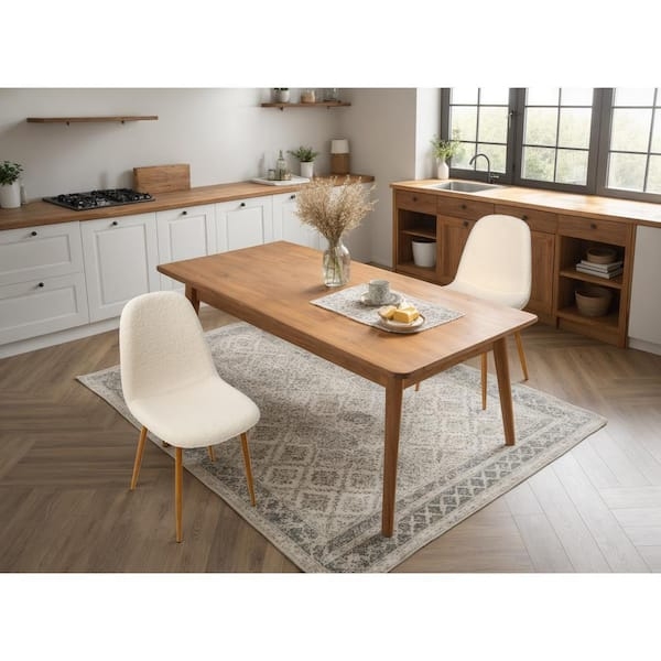 Dining Chair Fleece Upholstery Slender Black Legs