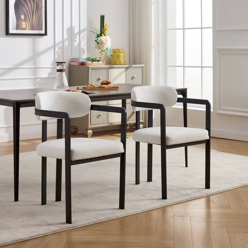 Dining Chair Forest Green Boucle Barrel Back Integrated Arms
