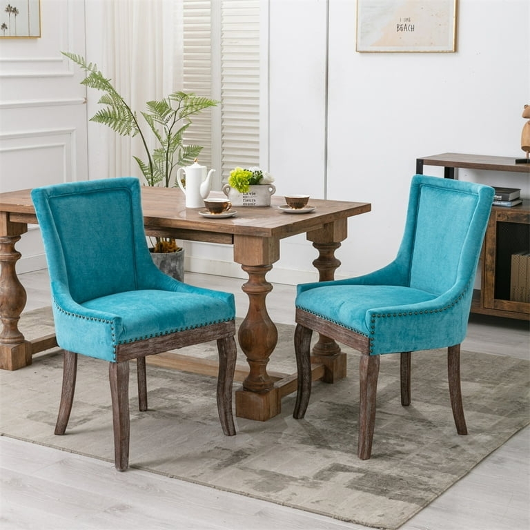 Dining Chair Forest Green Fabric Swoop Arms Dark Wood Legs