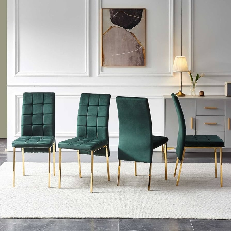 Dining Chair Forest Green Velvet Diamond Tufted Gold Legs