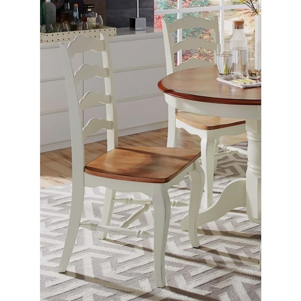 Dining Chair: French Country Rubbed White Finish Two-Tone Ladder Back