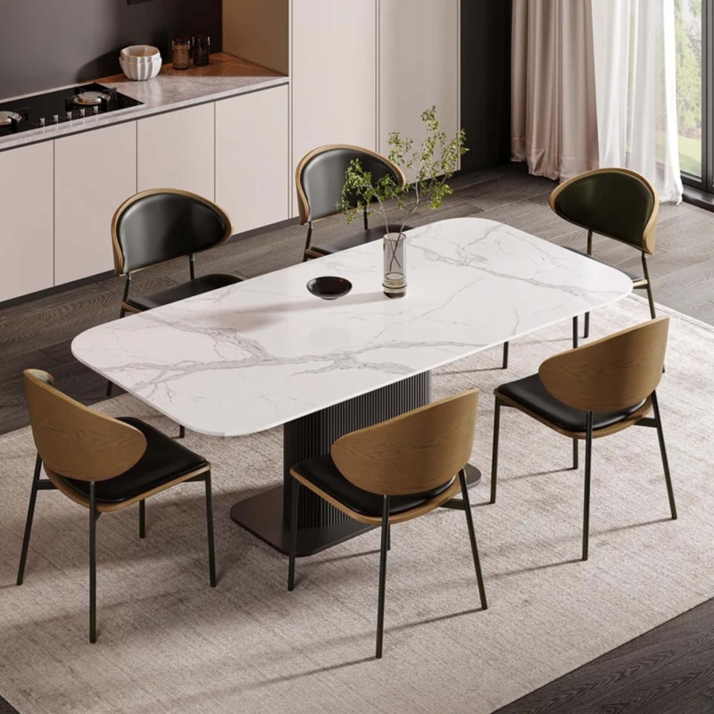 Dining Chair Gold Leg Caps Curved Back Black Leather Like Contemporary