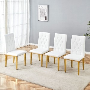 Dining Chair Gold Metal Legs White Bucket Seat Upholstered Modern Glam