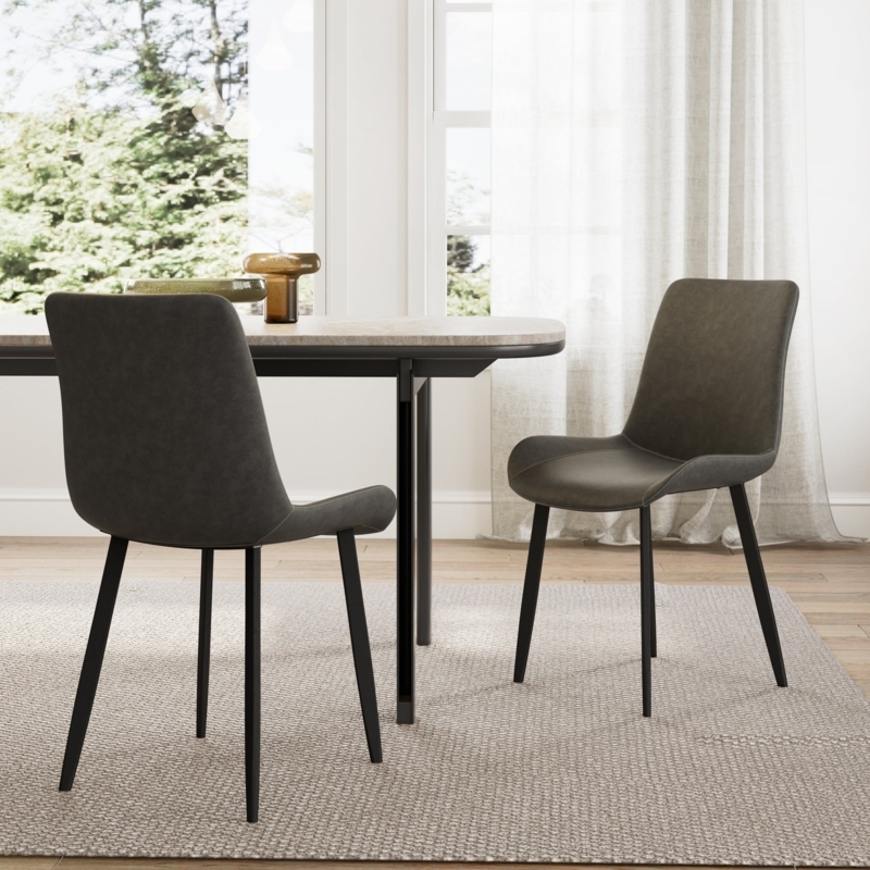 Dining Chair Gray Leather-Like Contoured Tapered Legs