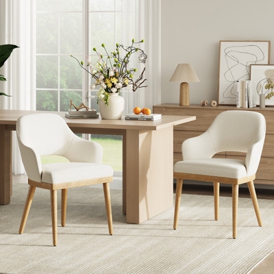 Dining Chair, Gray Upholstered, Curved Barrel Back, Wood Legs