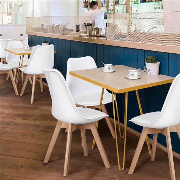 Dining Chair Gray Upholstered Seat Tapered Wood Legs Scandinavian
