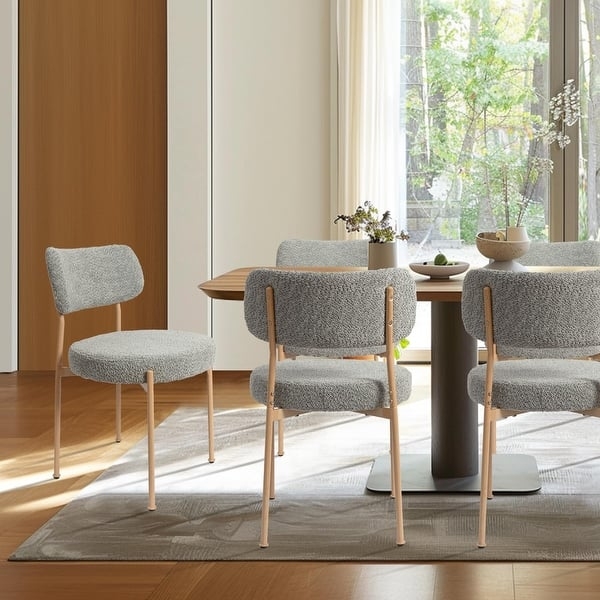Dining Chair Grey Boucle Sculptural Back Minimalist Style