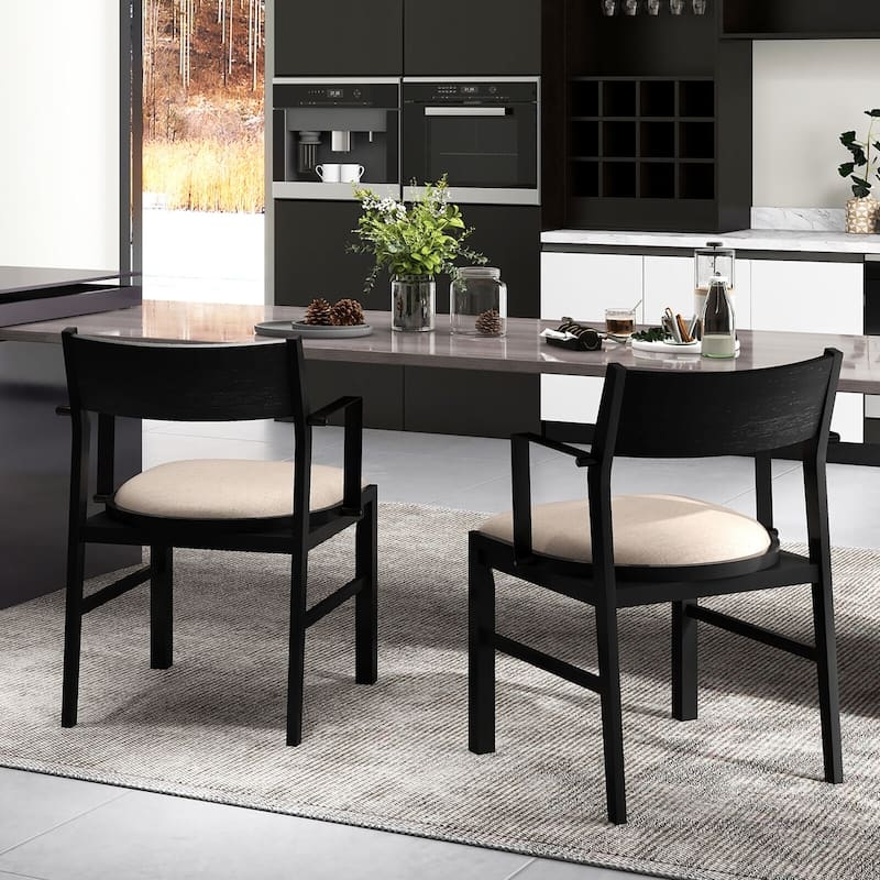 Dining Chair Grey Fabric with Integrated Armrests and Contoured Backrest