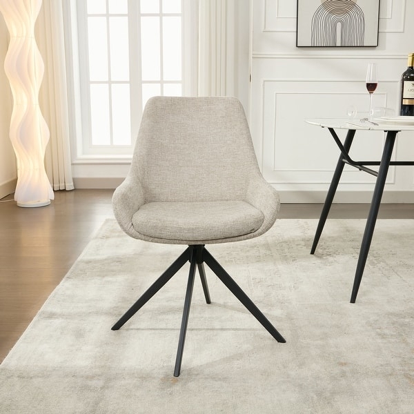 Dining Chair Grey Swivel Base Bucket Seat Black Metal Legs