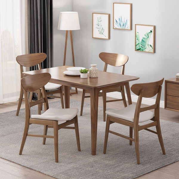 Dining Chair Grey Upholstered Seat Tapered Walnut Legs