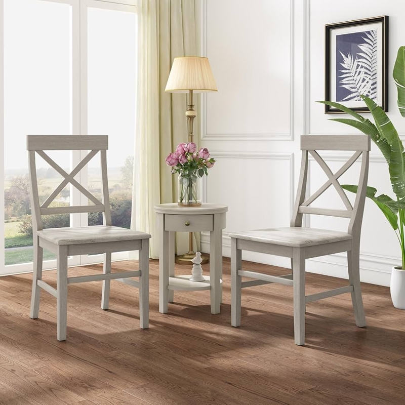 Dining Chair Grey Wash Finish Curved Spindle Back Modern Farmhouse