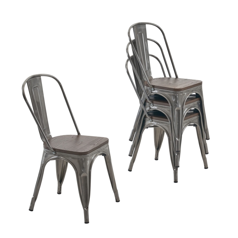Dining Chair Gunmetal Finish Tolix Style Metal Kitchen Seating