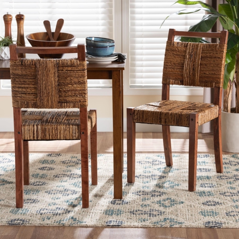Dining Chair Handwoven Seagrass & Mango Wood Frame, Rustic Boho