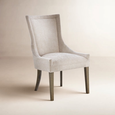 Dining Chair High Back Beige Fabric Armless Transitional Tapered Legs