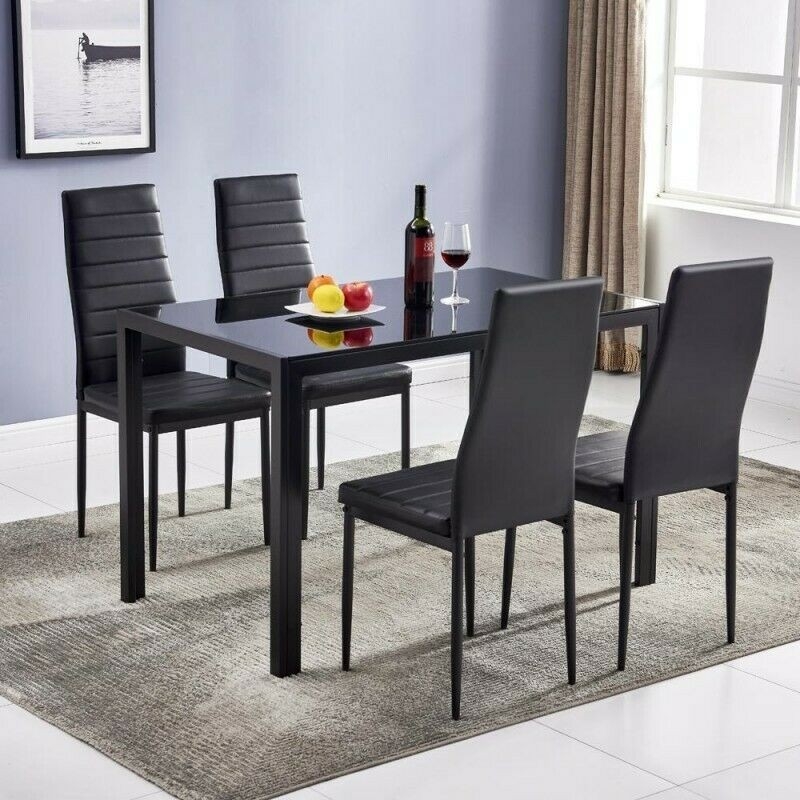 Dining Chair High Back Channel Tufted Leather Like Splayed Legs