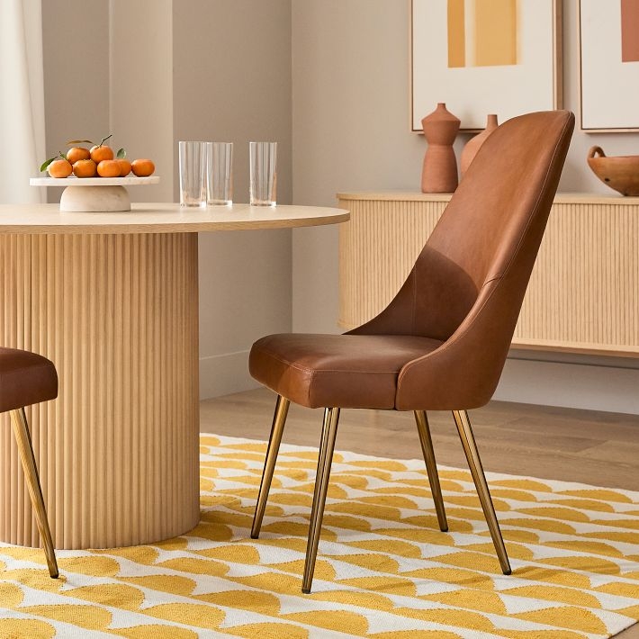 Dining Chair High Back Green Leather-Like, Bronze Tapered Legs
