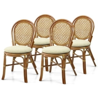 Dining Chair High Back Intricate Rattan Weave with Cushion