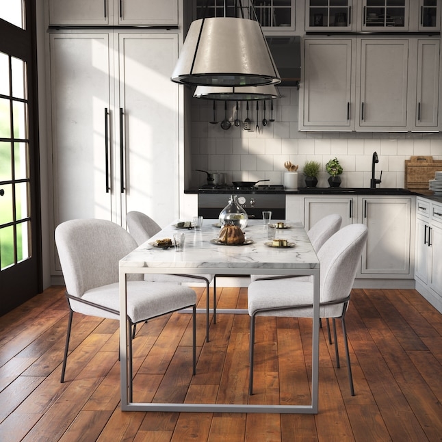 Dining Chair High Back Light Grey Fabric Vertical Seam Black Legs