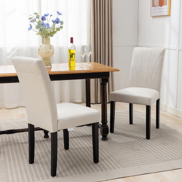 Dining Chair High Backrest Vertical Seams Transitional Beige Side Chairs