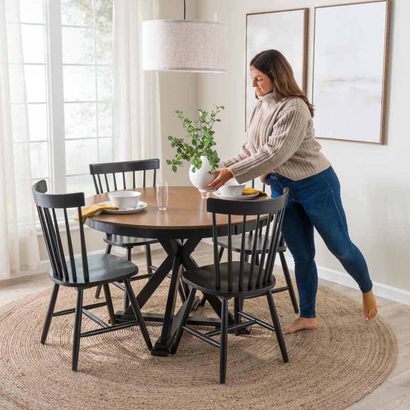 Dining Chair High Spindle Back Matte Black Finish Modern Farmhouse