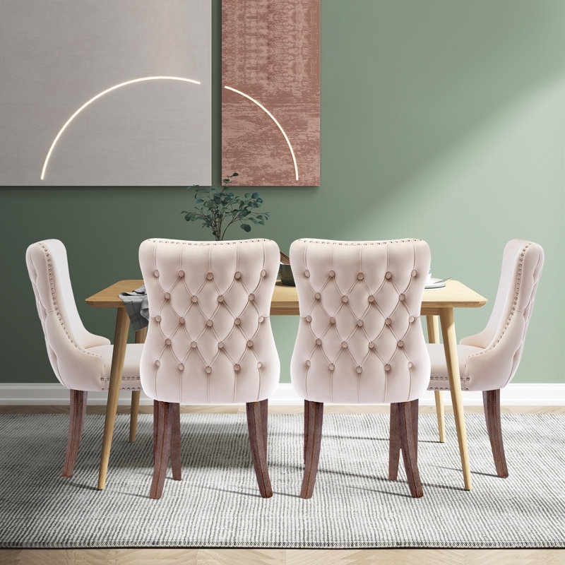 Dining Chair in Teal Velvet with Diamond Tufting and Gold Legs
