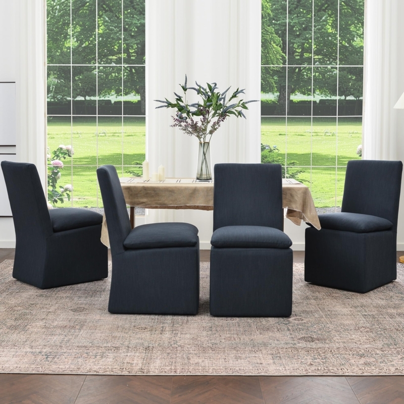 Dining Chair Indigo Blue Rolling Barrel Back with Casters