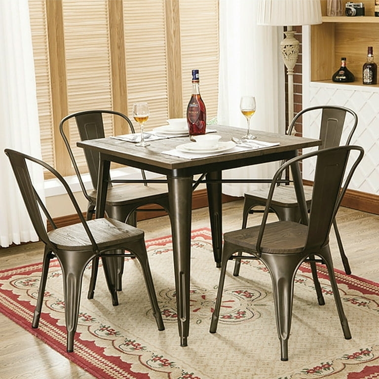 Dining Chair Industrial Bistro Stackable Design Gunmetal Gray Metal