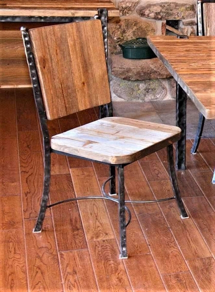 Dining Chair Industrial Hammered Metal Texture Wood Seat Slat Back