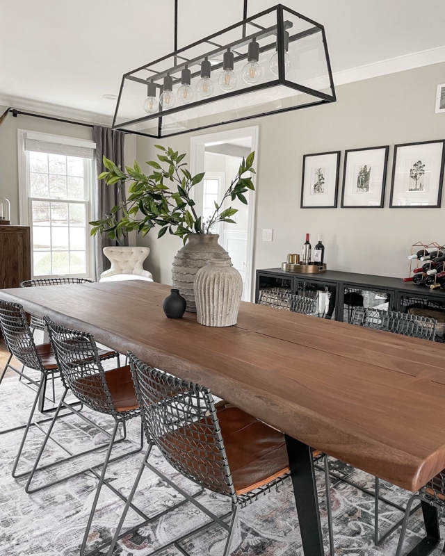 Dining Chair Industrial Minimalist Metal Slat Back Black Cushions