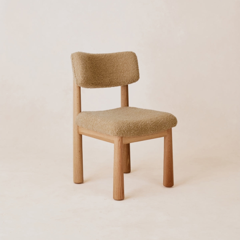Dining Chair Ivory Boucle Texture with Three Slat Back