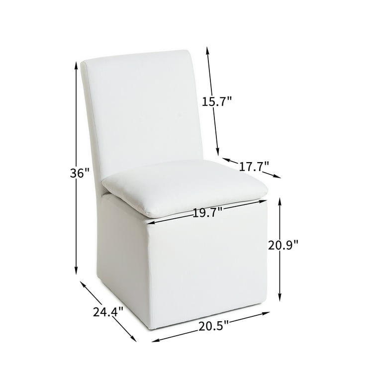 Dining Chair Ivory Curved Silhouette Rolling Casters Upholstered