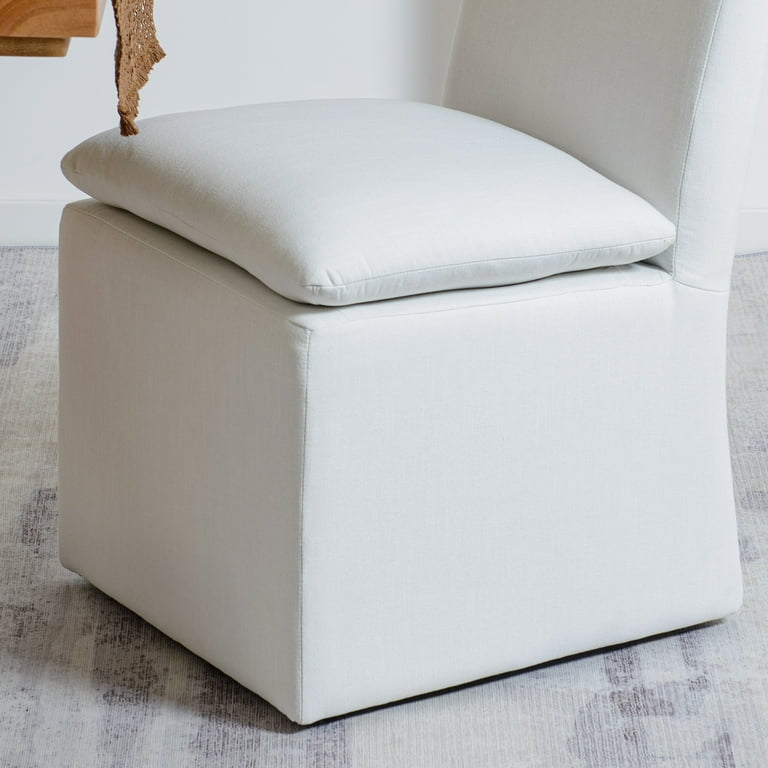 Dining Chair Ivory High Back Rolling Casters Performance Fabric