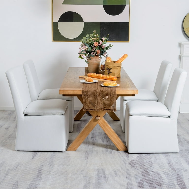 Dining Chair Ivory Rolling Barrel Back with Casters Set