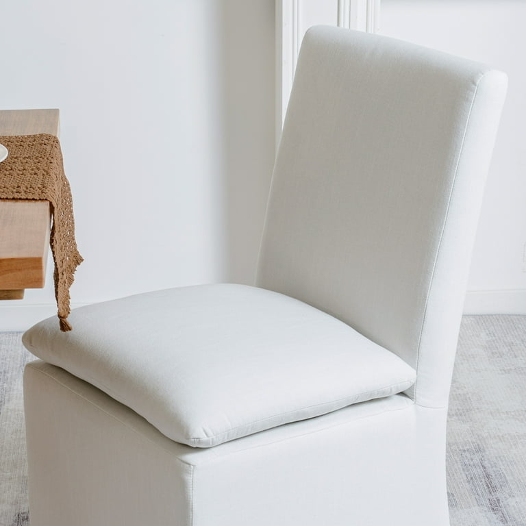 Dining Chair Ivory Upholstered Rolling Barrel Back with Casters