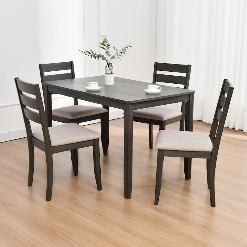 Dining Chair Ladder Back Design Espresso Finish Cream Upholstered Seat