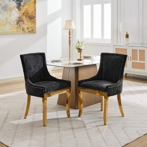 Dining Chair Light Gray Thickened Fabric, Bronze Nailheads, Metal Legs