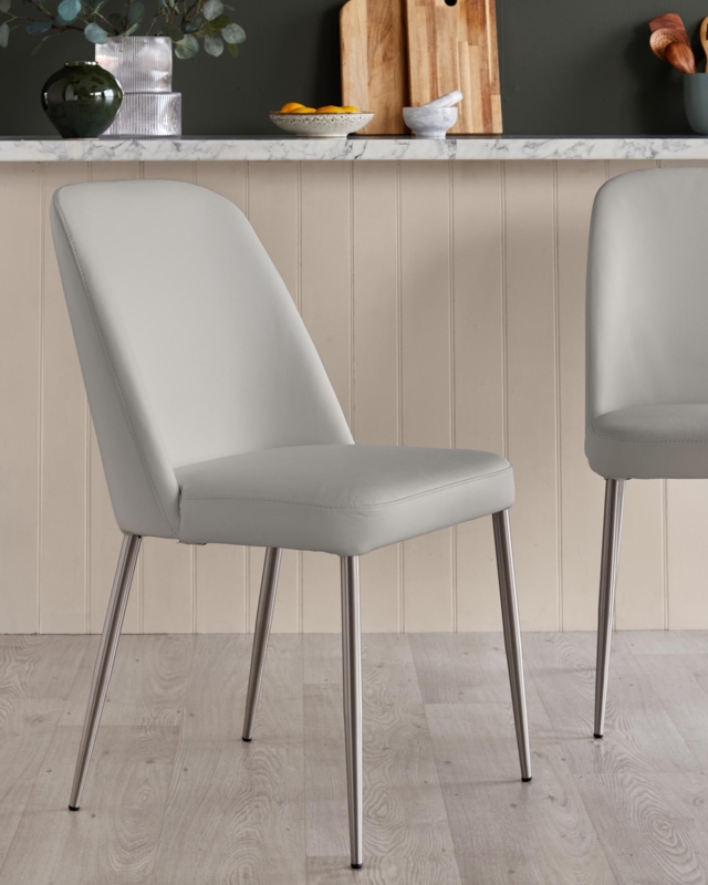 Dining Chair Light Grey Leather-Like Brushed Stainless Steel