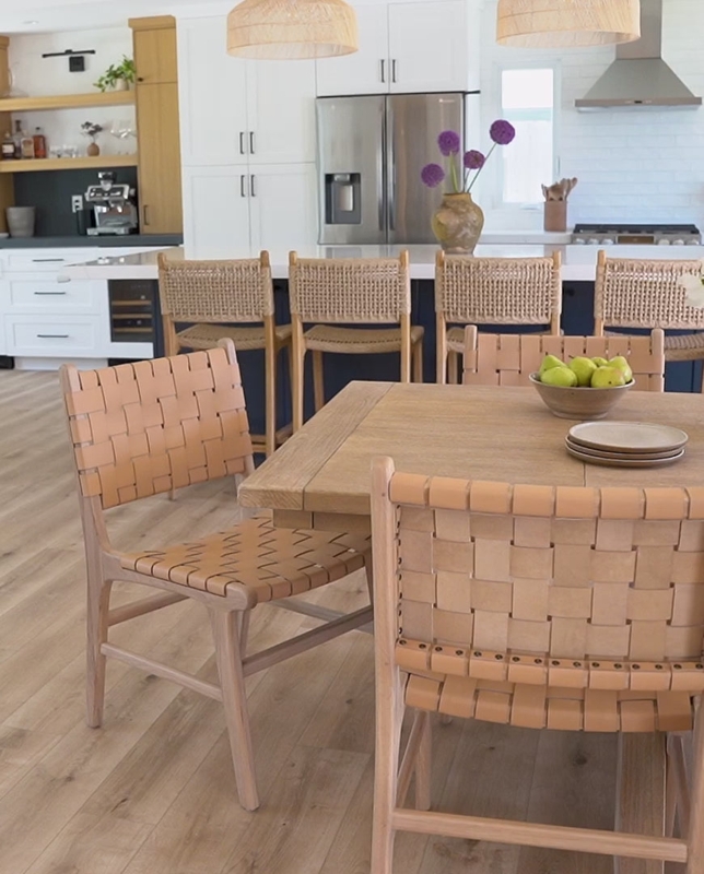 Dining Chair: Light Wood Scandinavian Silhouette with Interwoven Straps