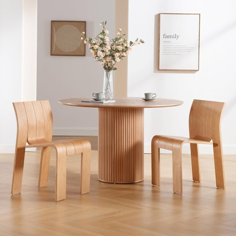 Dining Chair Light Wood Stackable Curved Back Natural Matte