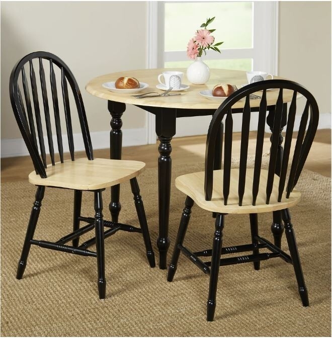 Dining Chair Matte Black Finish Slat Back Tapered Legs Shaker Style