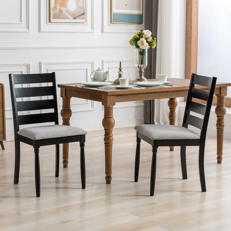 Dining Chair Matte Black Ladder Back Upholstered Seat Sturdy
