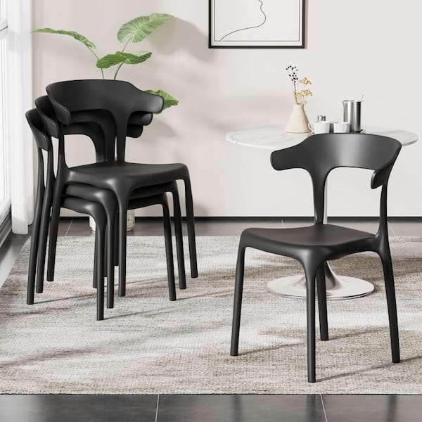 Dining Chair Matte Black Metal Ladder Back Slim Profile